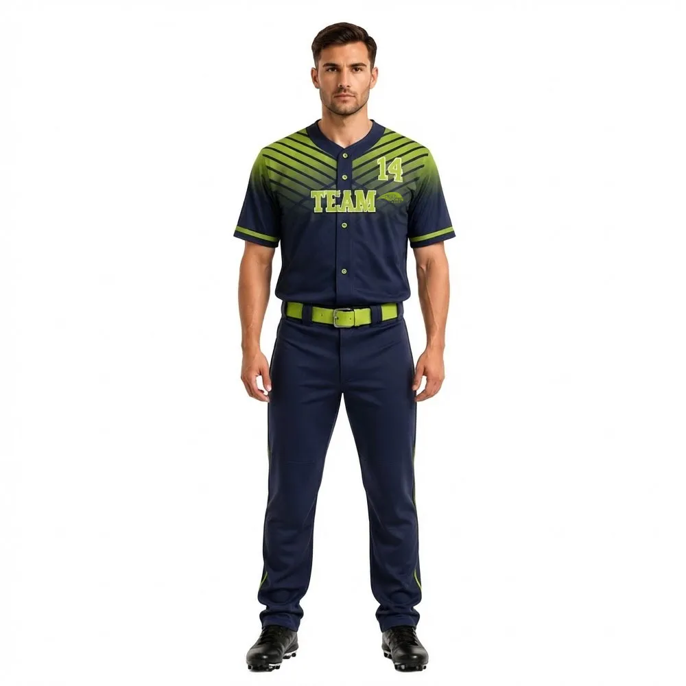 Baseball-Unifrom-Front-View-Green OEM Baseball Baseball Jersey & Pants Set - Image 1