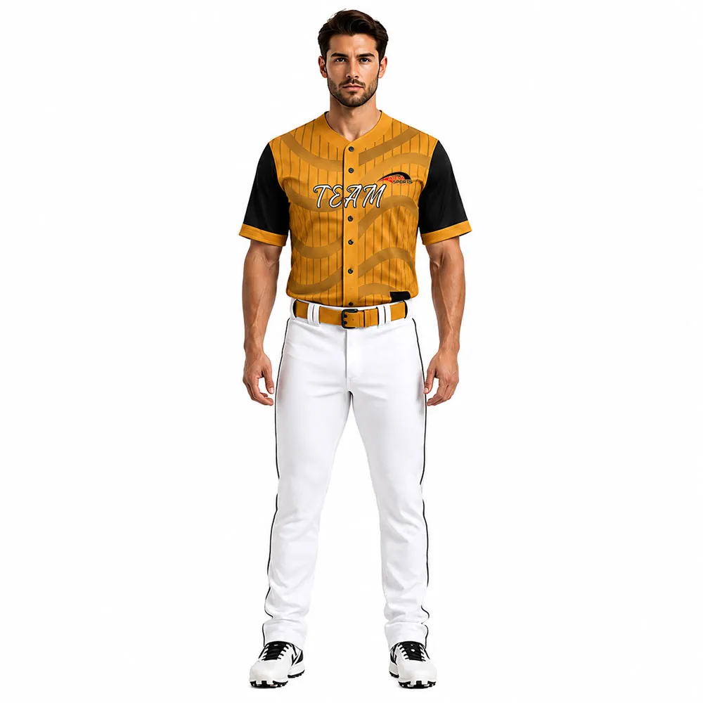 Baseball-Unifrom-Front-View-Yellow Custom Performance Baseball Uniform - Image 1