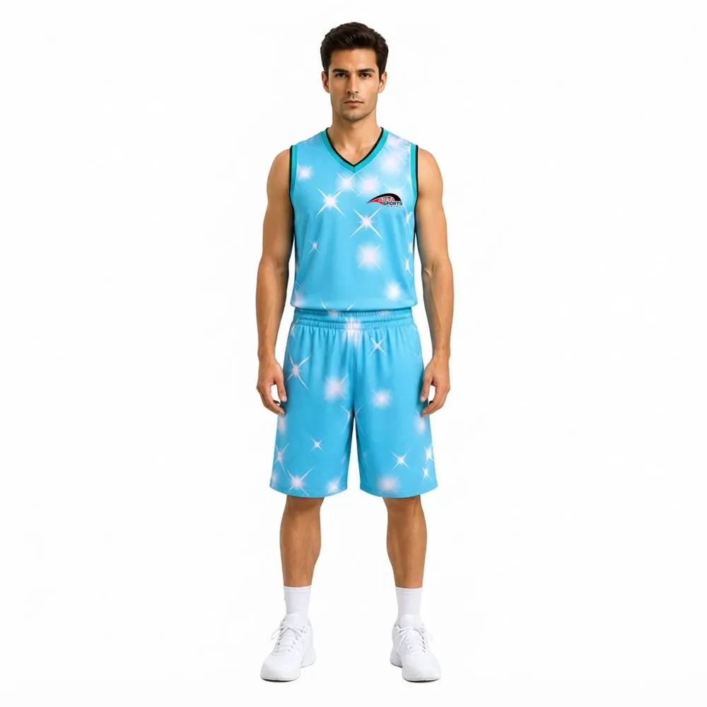 Basketball-Uniform-Front-View-LightBlue High Performance Basketball Uniforms - Image 1