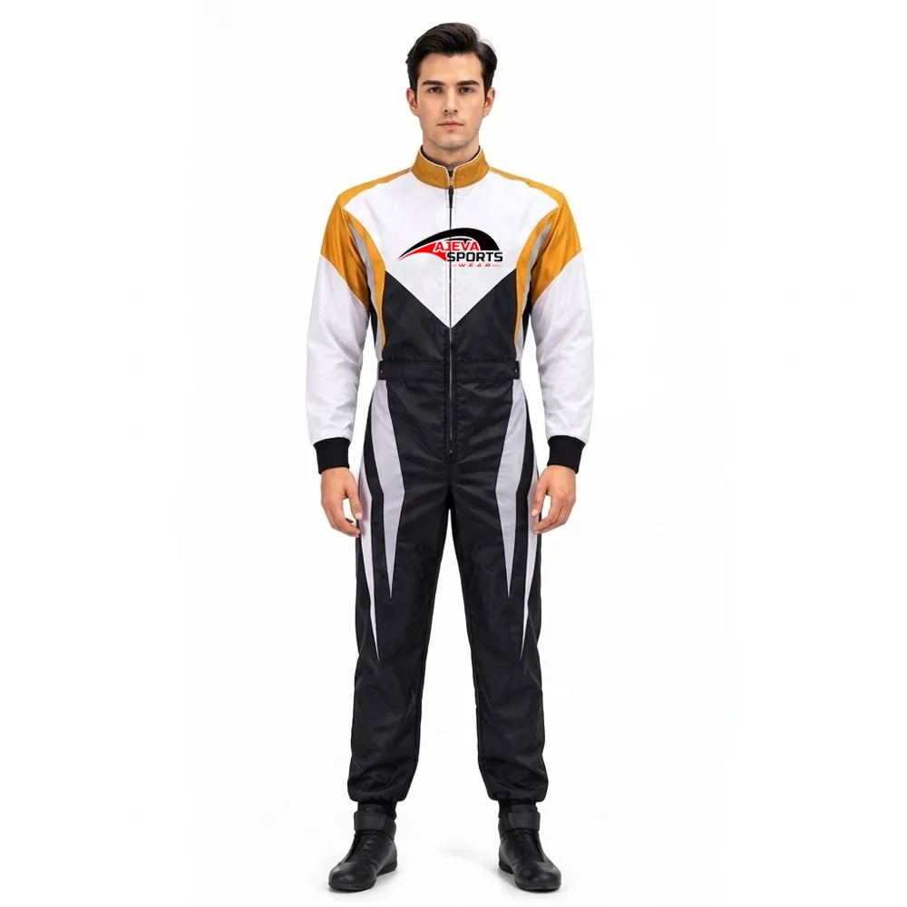 Men-Car-Racing-Suit-Front-View-Yellow Men’s Professional Car Racing Jumpsuit for Motorsport - Image 1