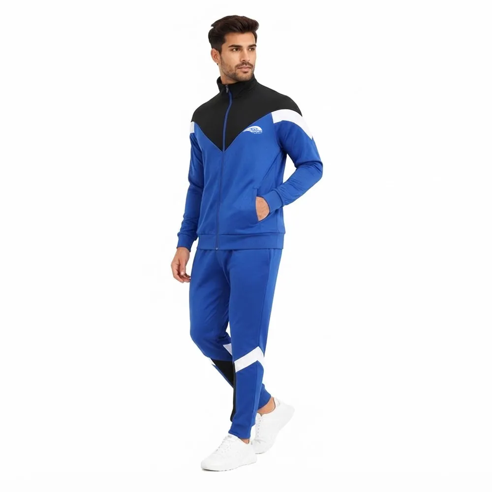 Men-Tracksuit-Side-View-Blue Men’s Custom Athletic Tracksuit with Jacket & Track Pants - Image 1