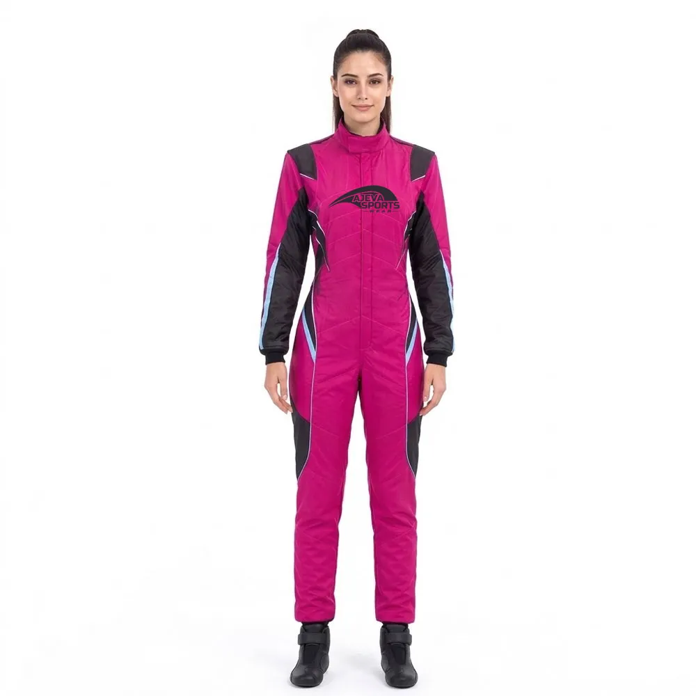 Women-Car-Racing-Suit-Front-View-Pink Women’s Motorsport Racing Suit for Private Label Brands - Image 1